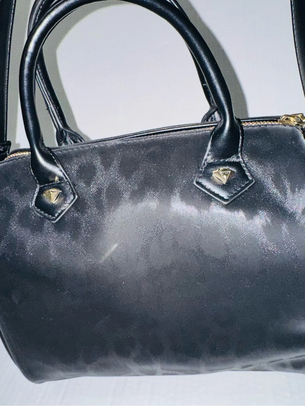 Baby Phat Black leopard print Satchel with Gold Charm Chain BNWT